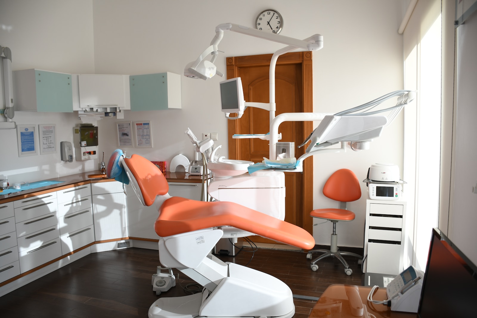 red and white dentist chair